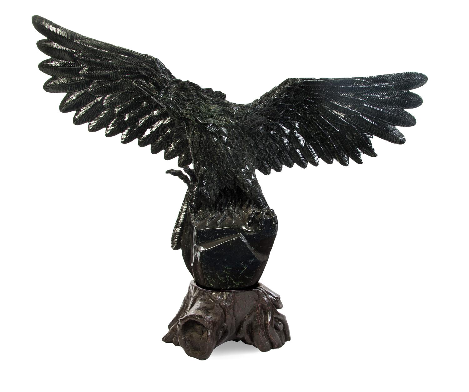 An American Carved Hardstone Model of an Eagle, Width over wings 58 inches.