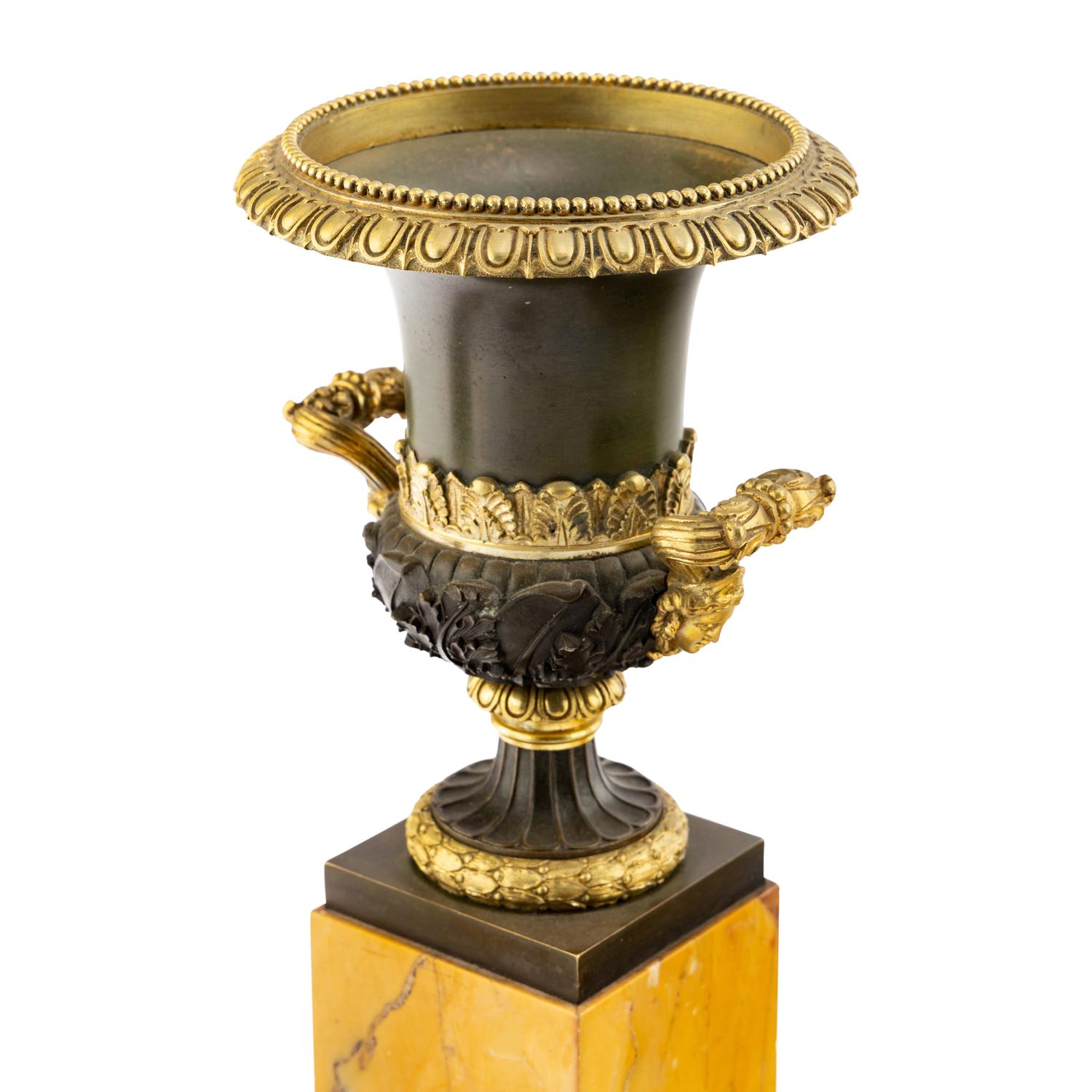 Three Pairs of Gilt and Patinated Bronze and Marble Urns