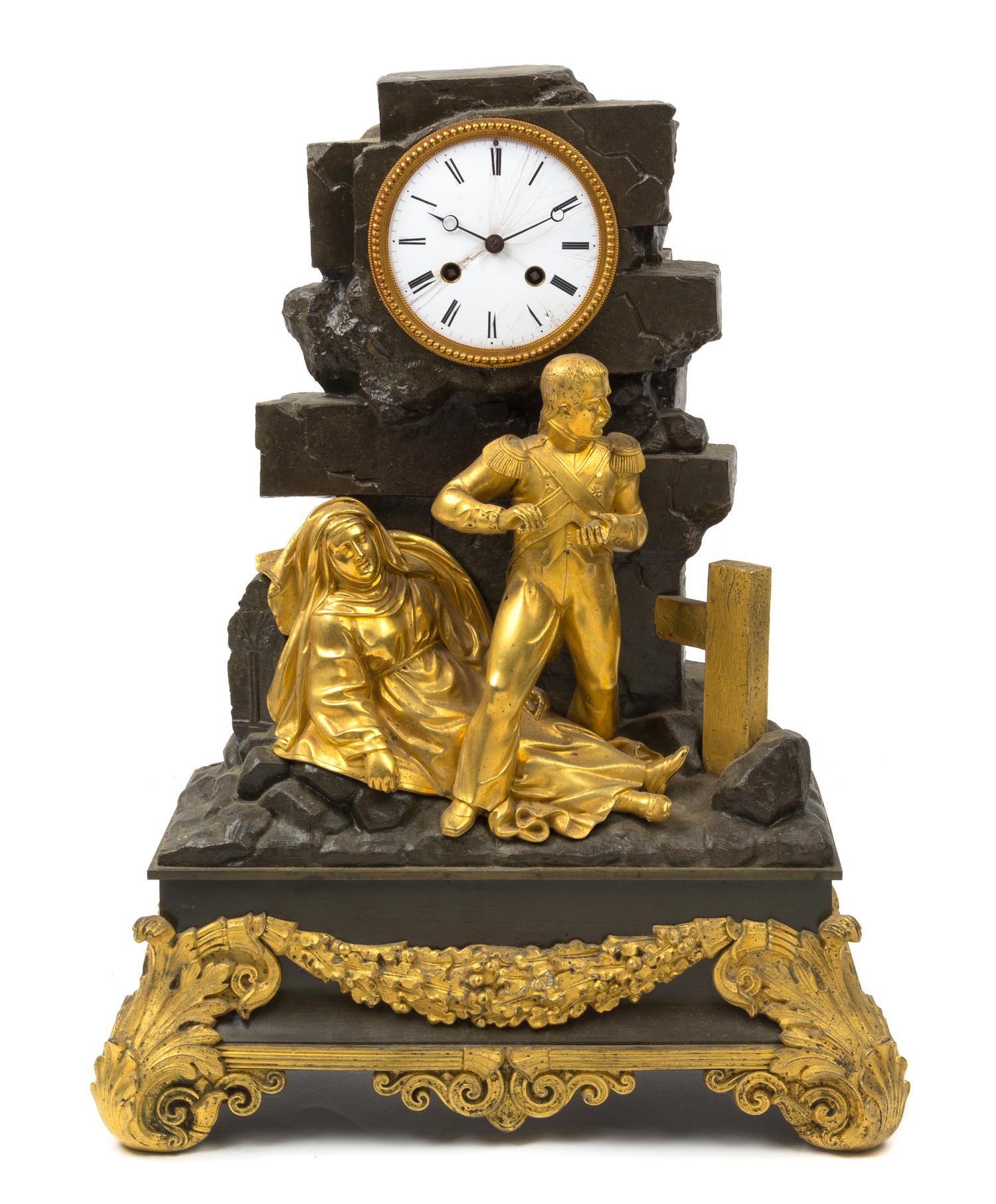 A French Gilt and Patinated Bronze Mantel Clock Height 18 3/4 inches. — LATE 19TH CENTURY