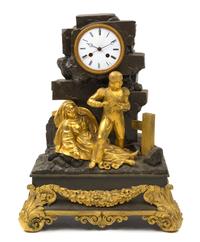 A French Gilt and Patinated Bronze Mantel Clock Height 18 3/4 inches. — LATE 19TH CENTURY