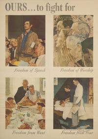 [Americana] Rockwell, Norman. Inscribed Four Freedoms Poster