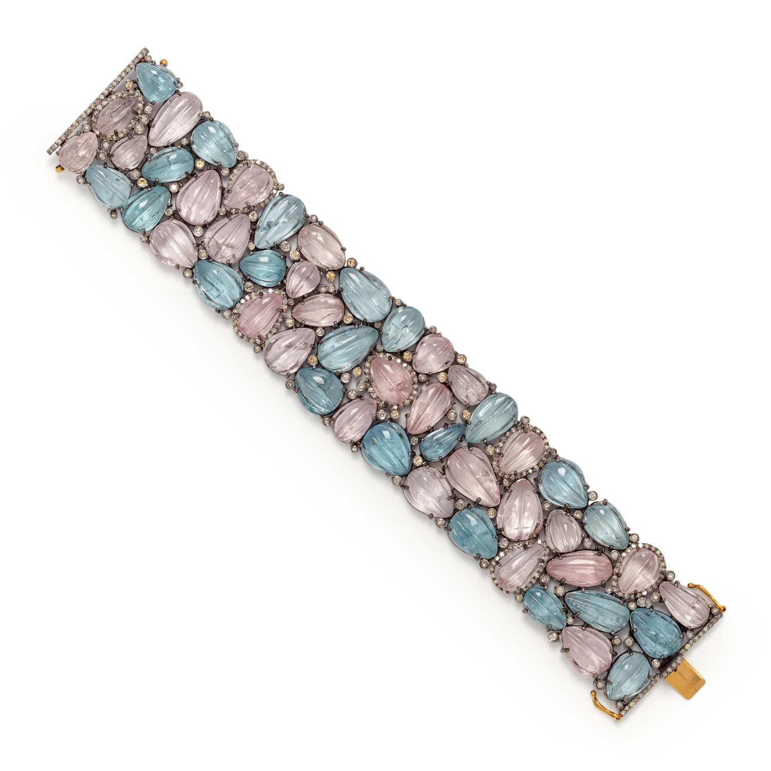 AQUAMARINE, MORGANITE AND DIAMOND BRACELET