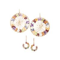 Two Pairs of Multigem and Yellow Gold Earrings
