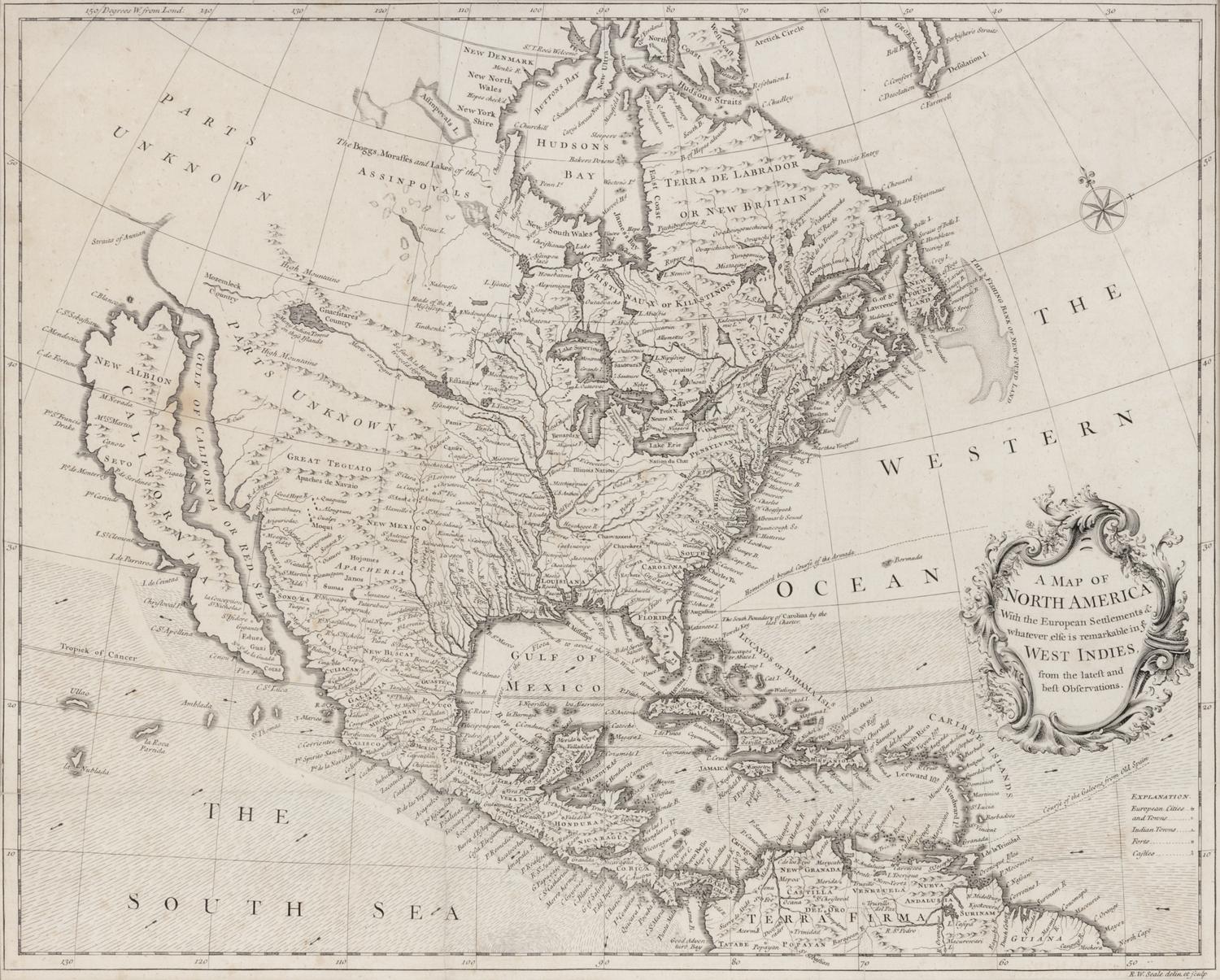 [MAPS & ATLASES]. SEALE, Richard William. A Map of North America With the European Settlements & whatever else is remarkable in ye West Indies from the latest and best Observations . [London, 1733 or later].