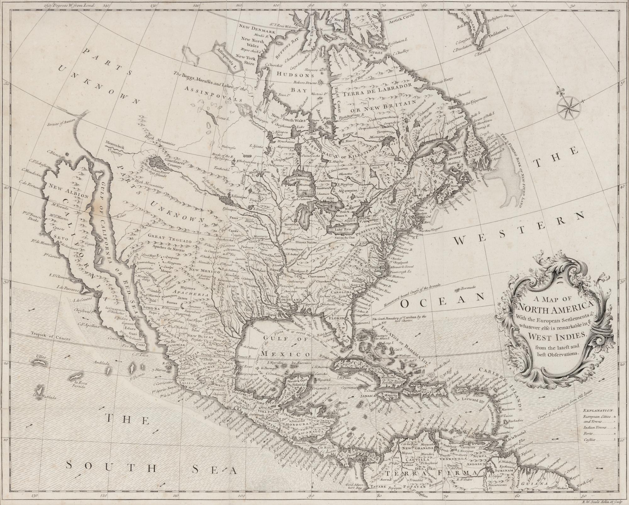 [MAPS & ATLASES]. SEALE, Richard William. A Map of North America With the European Settlements & whatever else is remarkable in ye West Indies from the latest and best Observations . [London, 1733 or later].