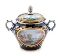 A Sèvres Style Painted, Parcel Gilt and "Jeweled" Porcelain Covered Jar
