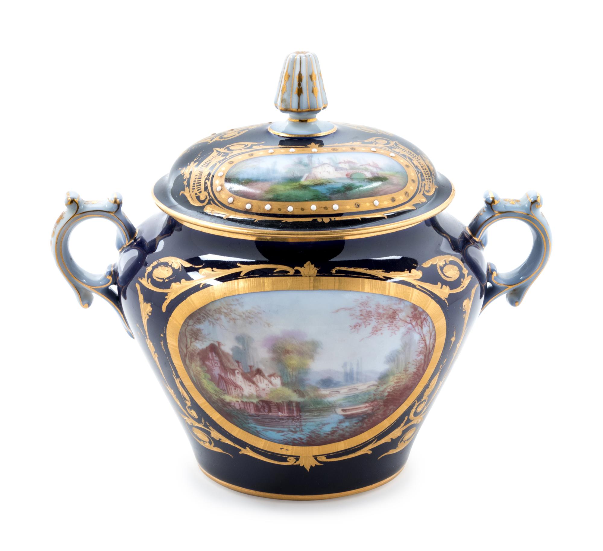 A Sèvres Style Painted, Parcel Gilt and "Jeweled" Porcelain Covered Jar