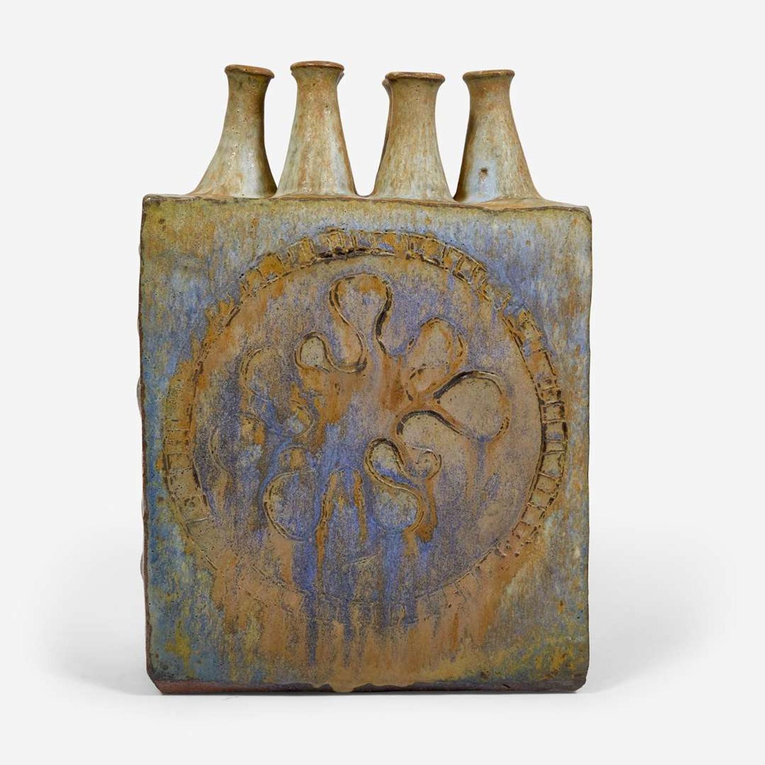John Fassbinder (American, 1931-2014) Stoneware Slab Bottle Vase, USA, circa 1958