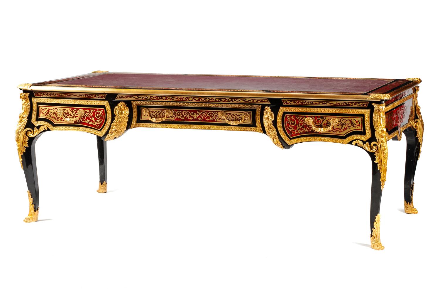 A Louis XV Style Gilt Metal Mounted Boulle Marquetry Bureau Plat