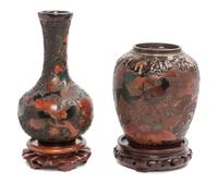 Two Japanese Enamel on Porcelain Articles Height of taller 9 1/2 inches.