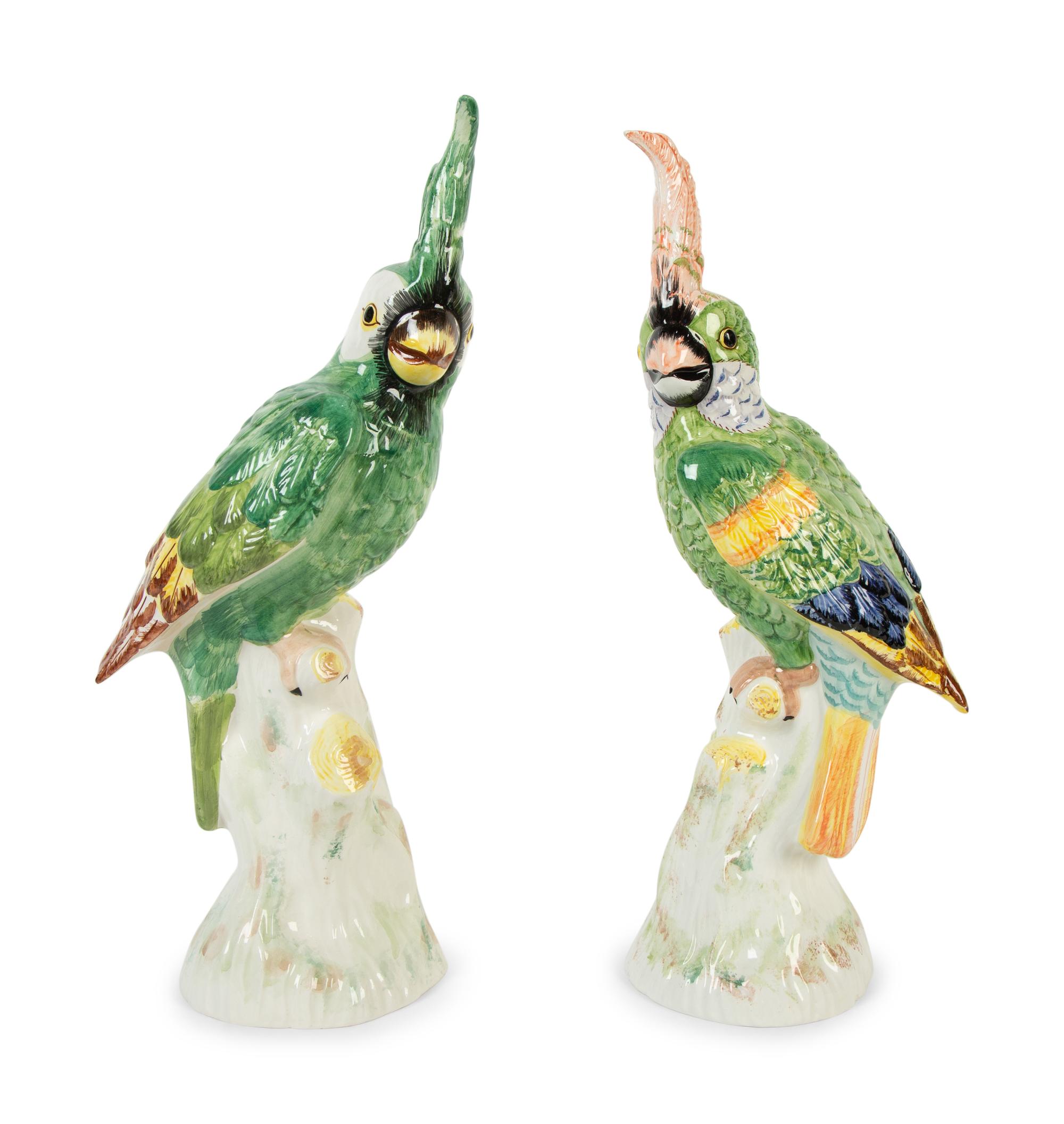 A Pair of Mottahedeh Porcelain Cockatoos