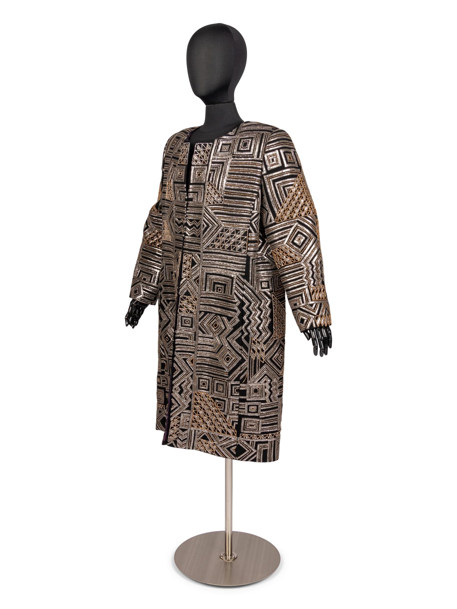 Oscar de la Renta Coat With Leather & Bead Trim, Fall 2010