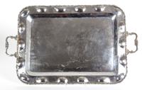 Eight Miscellaneous Silverplate Serving Trays Largest, length over handles 26 1/2 inches.