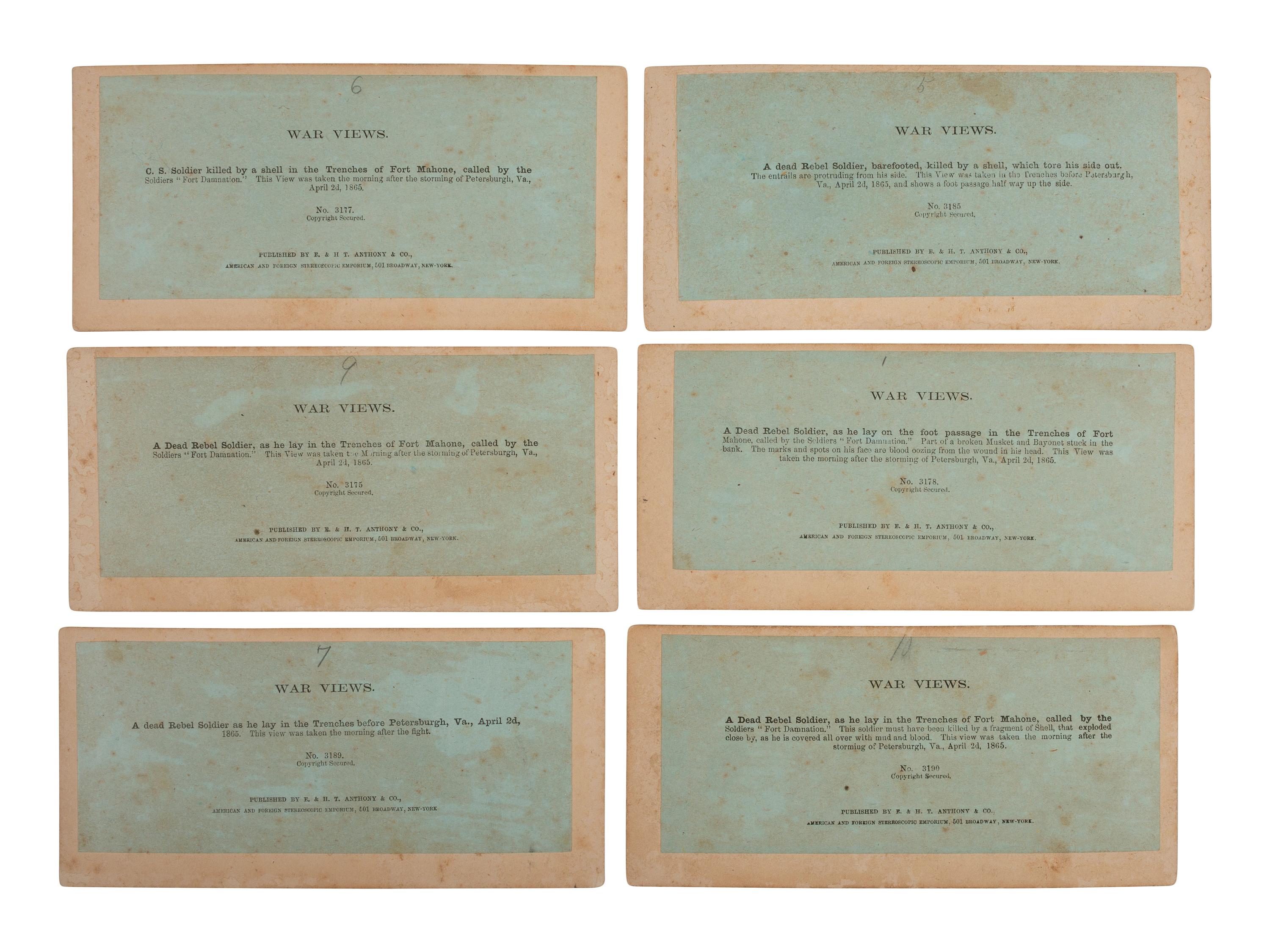 [CIVIL WAR]. 12 stereoviews of deceased Confederate soldiers New York: E. & H. T. Anthony & Co.