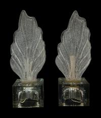 A Pair of Molded Glass Leaf-Form Single-Light Lamps