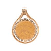YELLOW GOLD, COIN AND DIAMOND PENDANT