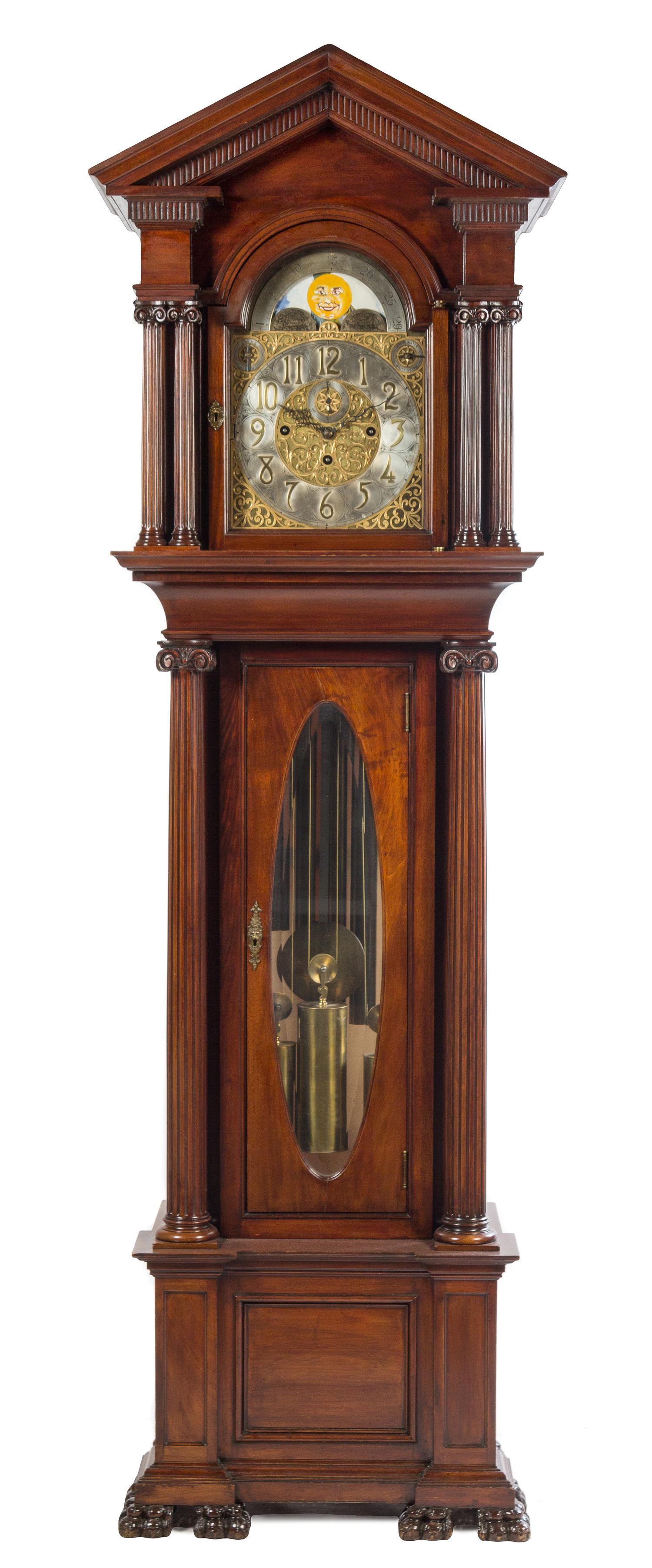 An English Mahogany Tall Case Clock Height 98 3/4 inches. — EARLY 20TH CENTURY