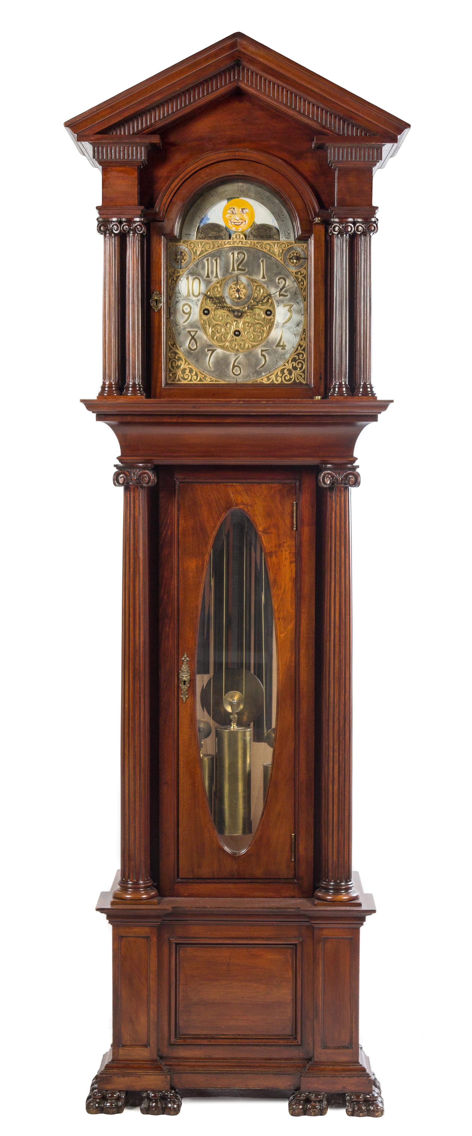 An English Mahogany Tall Case Clock Height 98 3/4 inches. — EARLY 20TH CENTURY