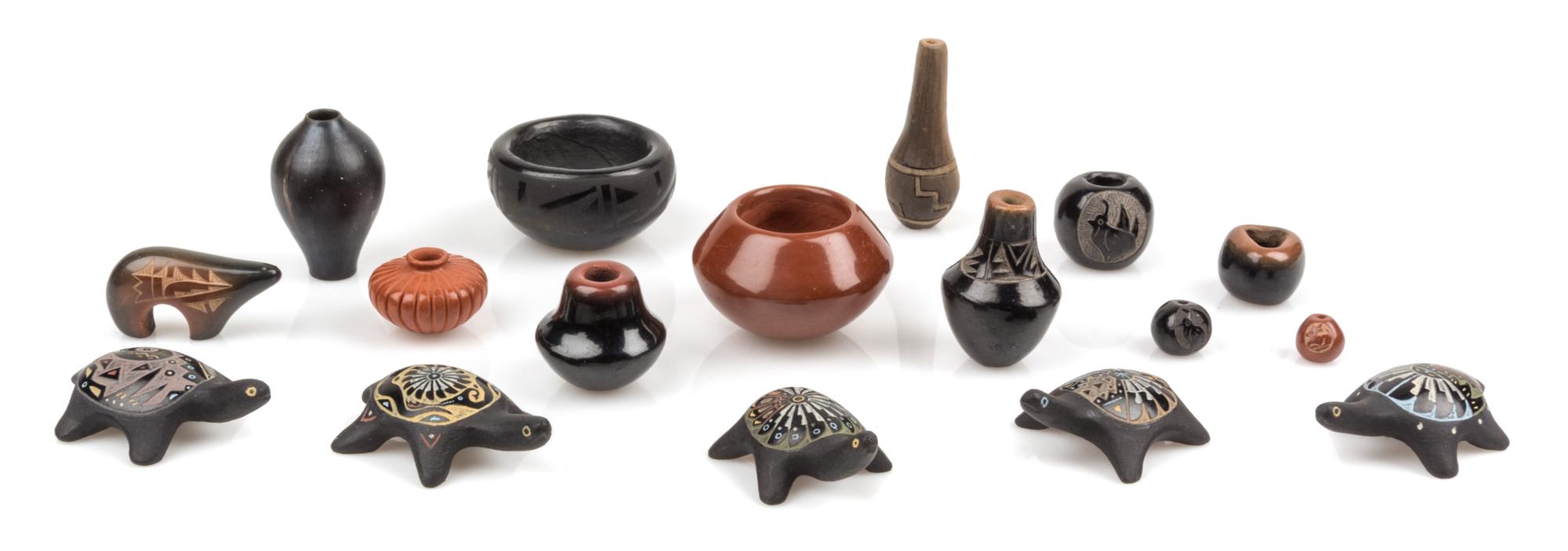 A Collection of Native American Pottery Articles Diameter of largest 1 1/4 inches. — Various Makers