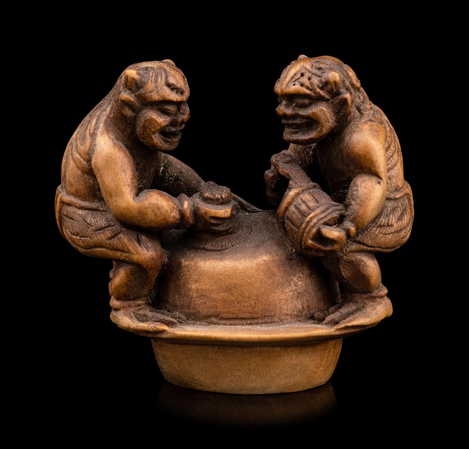 Two Japanese Carved Boxwood Netsuke