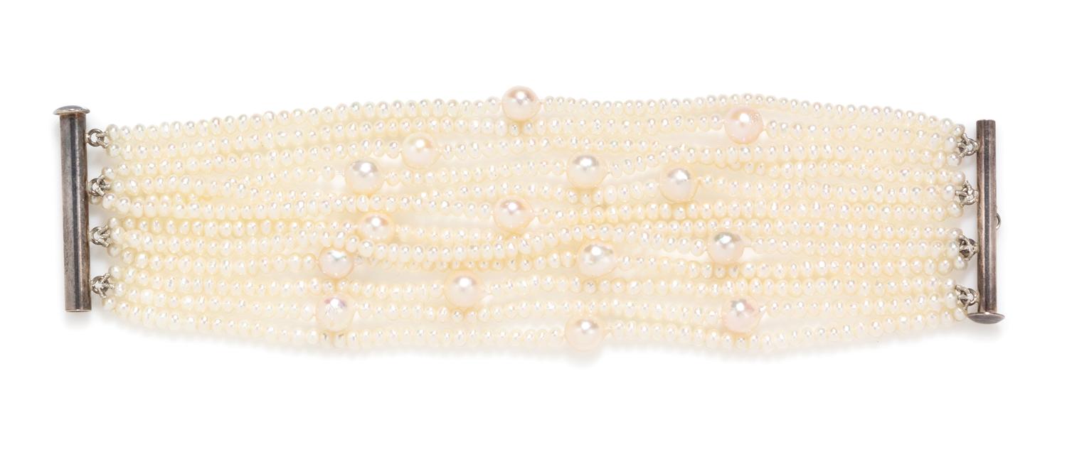 A Sterling Silver and Cultured Pearl Multistrand Bracelet,
