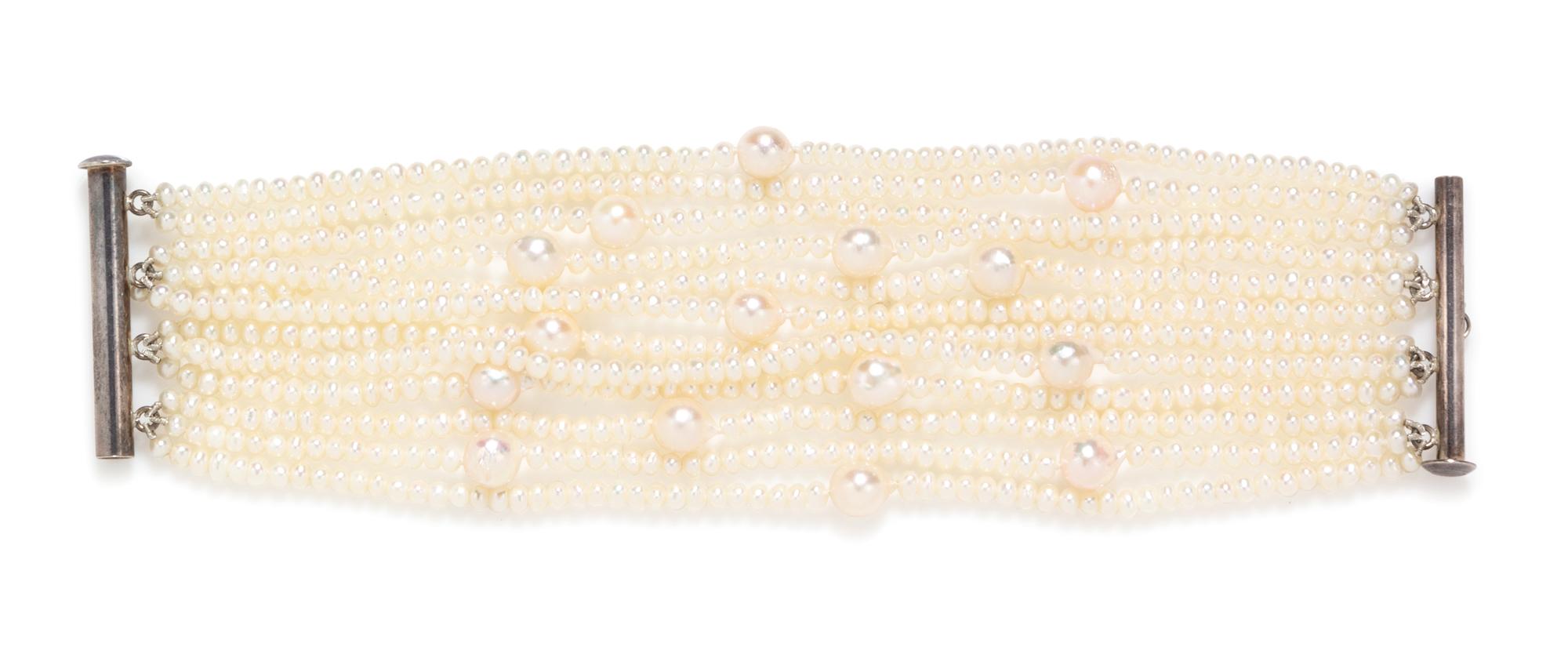 A Sterling Silver and Cultured Pearl Multistrand Bracelet,