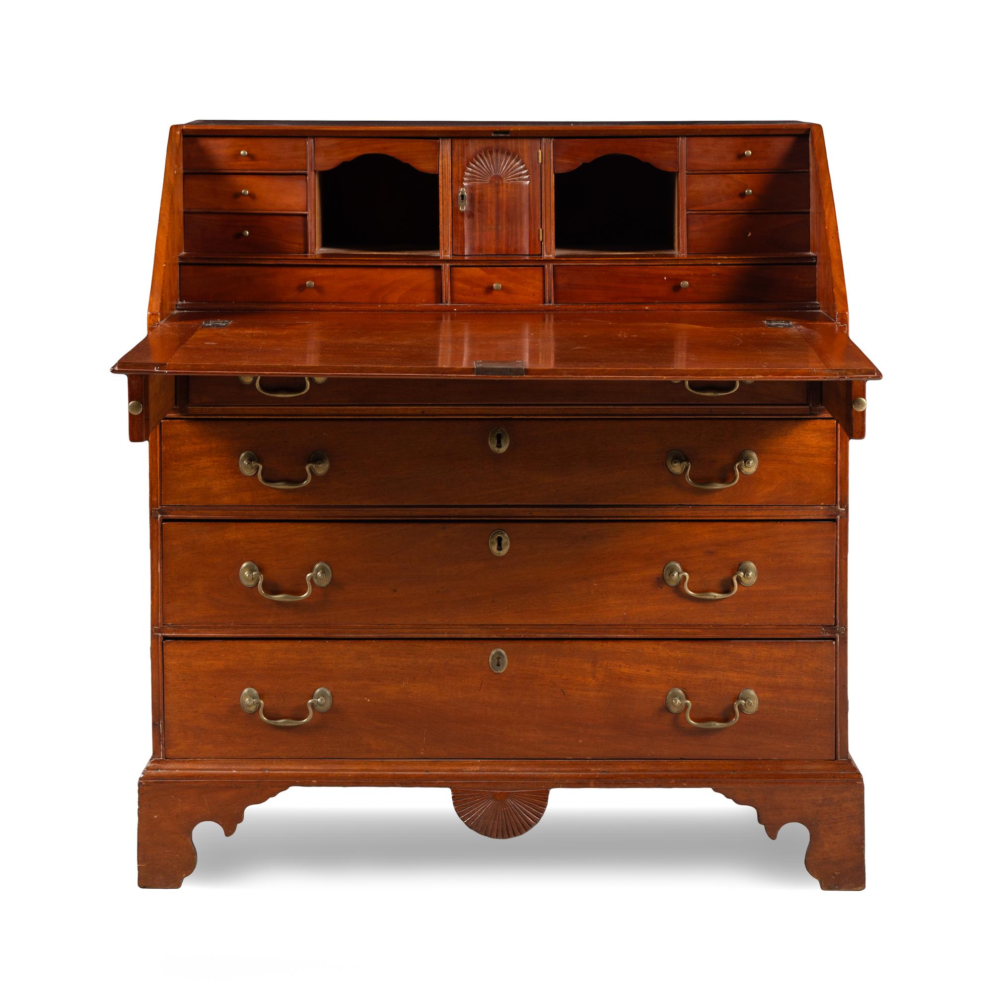 A Chippendale Carved Mahogany Slant-Front Desk