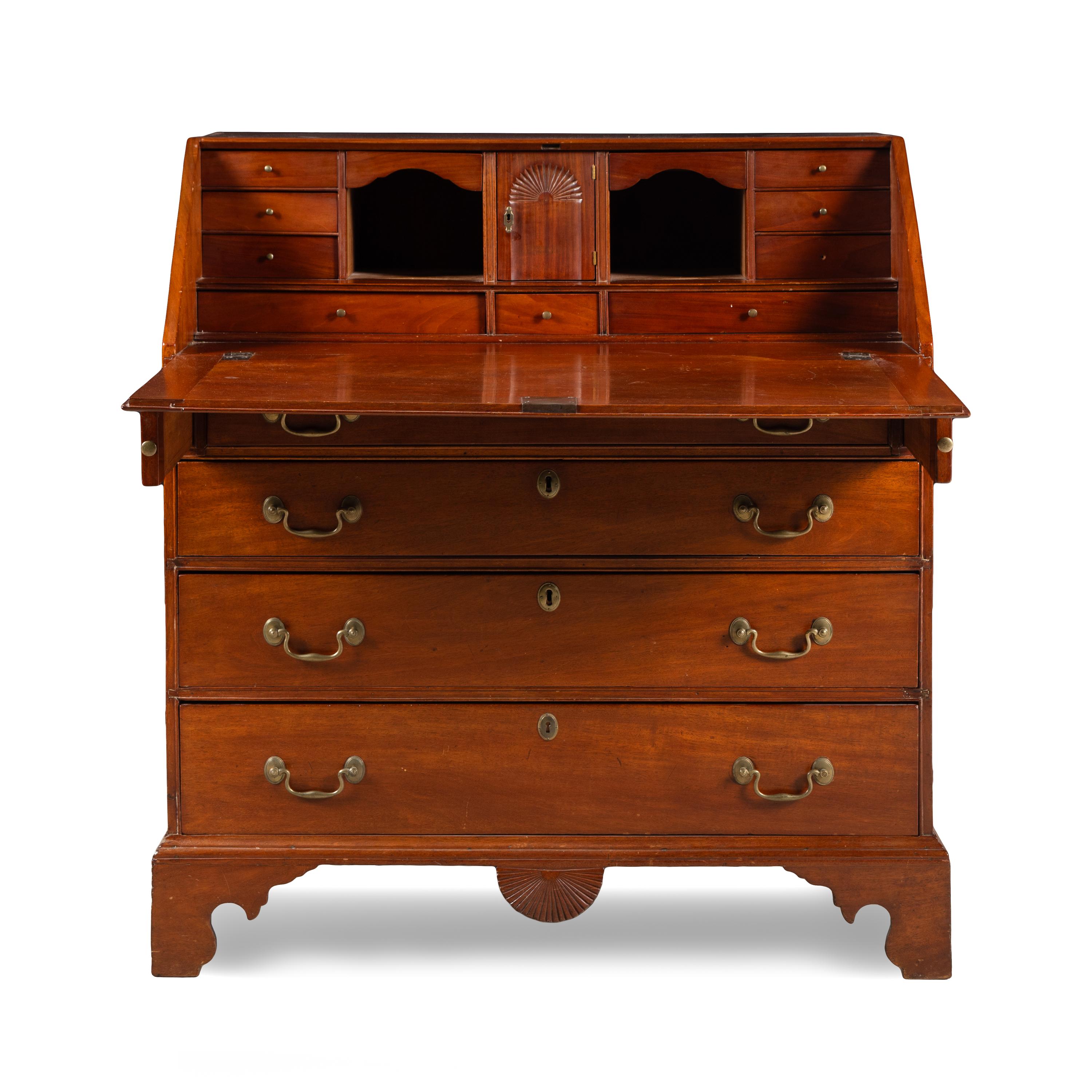A Chippendale Carved Mahogany Slant-Front Desk