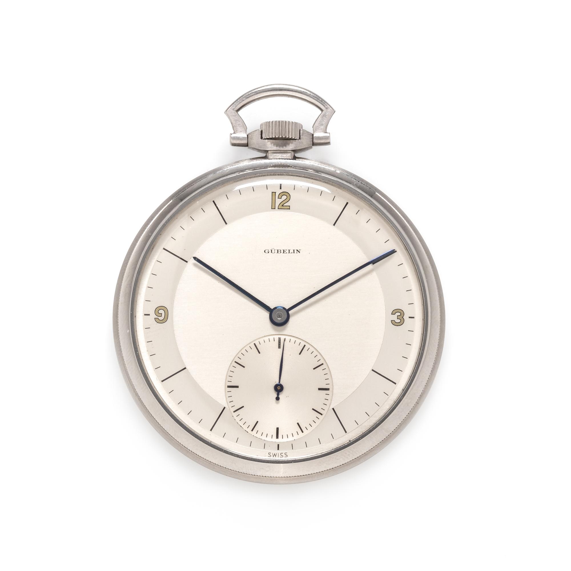 Gubelin, Stainless Steel Open Face Pocket Watch, Circa 1940's
