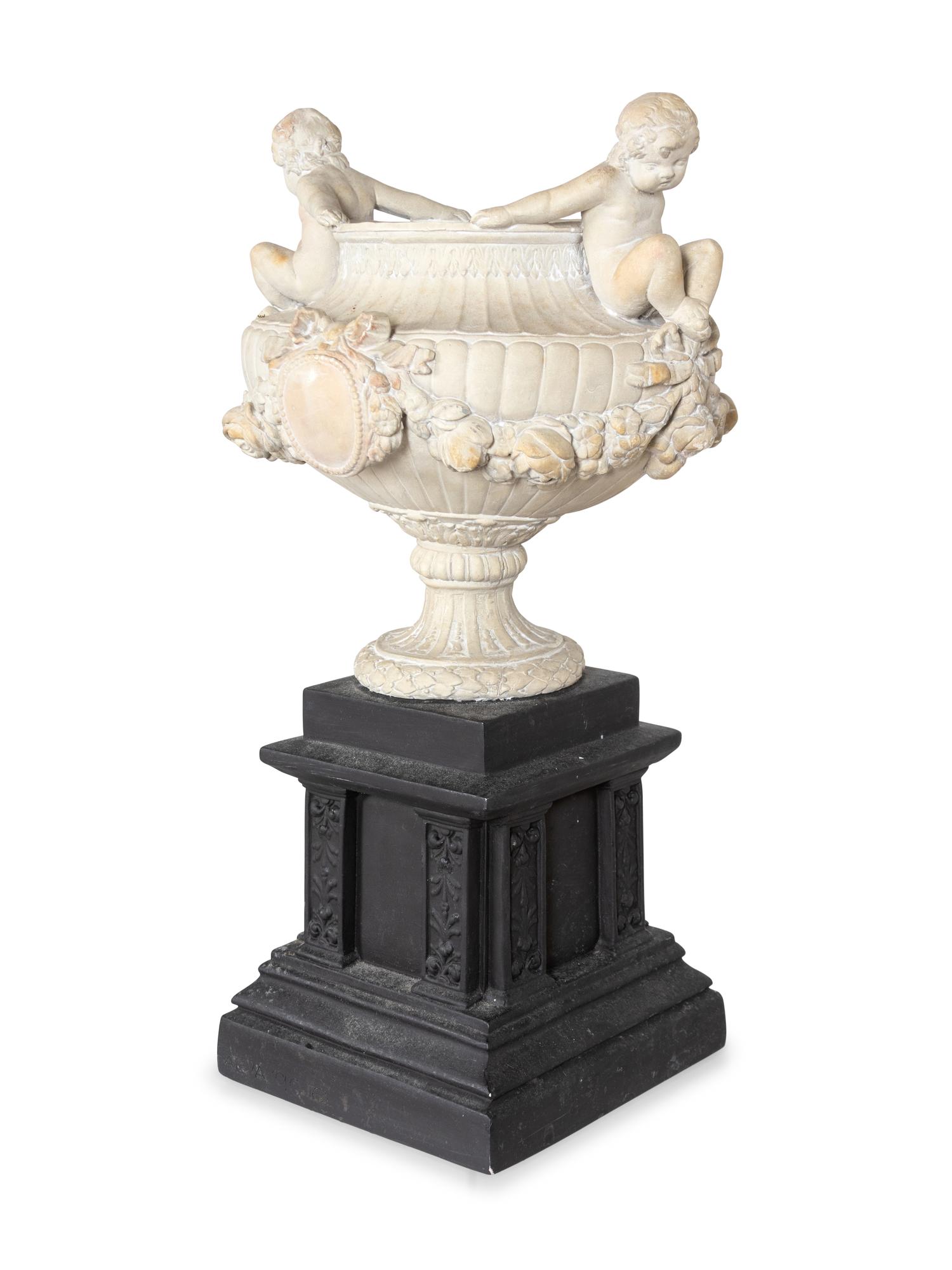 A French Style Composition Urn and an Acrylic Pedestal