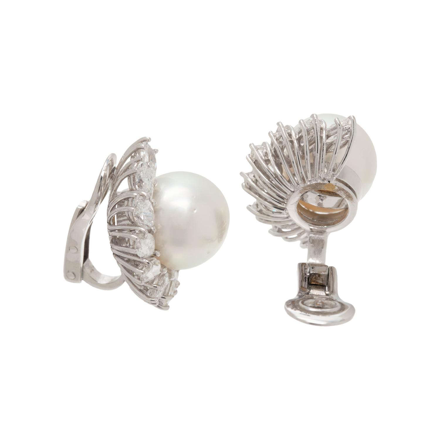 CULTURED SOUTH SEA PEARL AND DIAMOND EARCLIPS