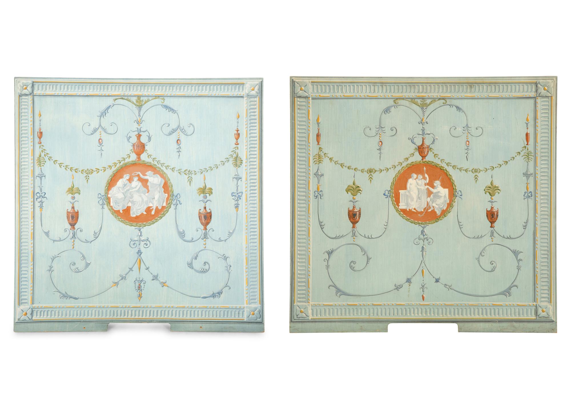 A Pair of Neoclassical Style Painted Wood Panels