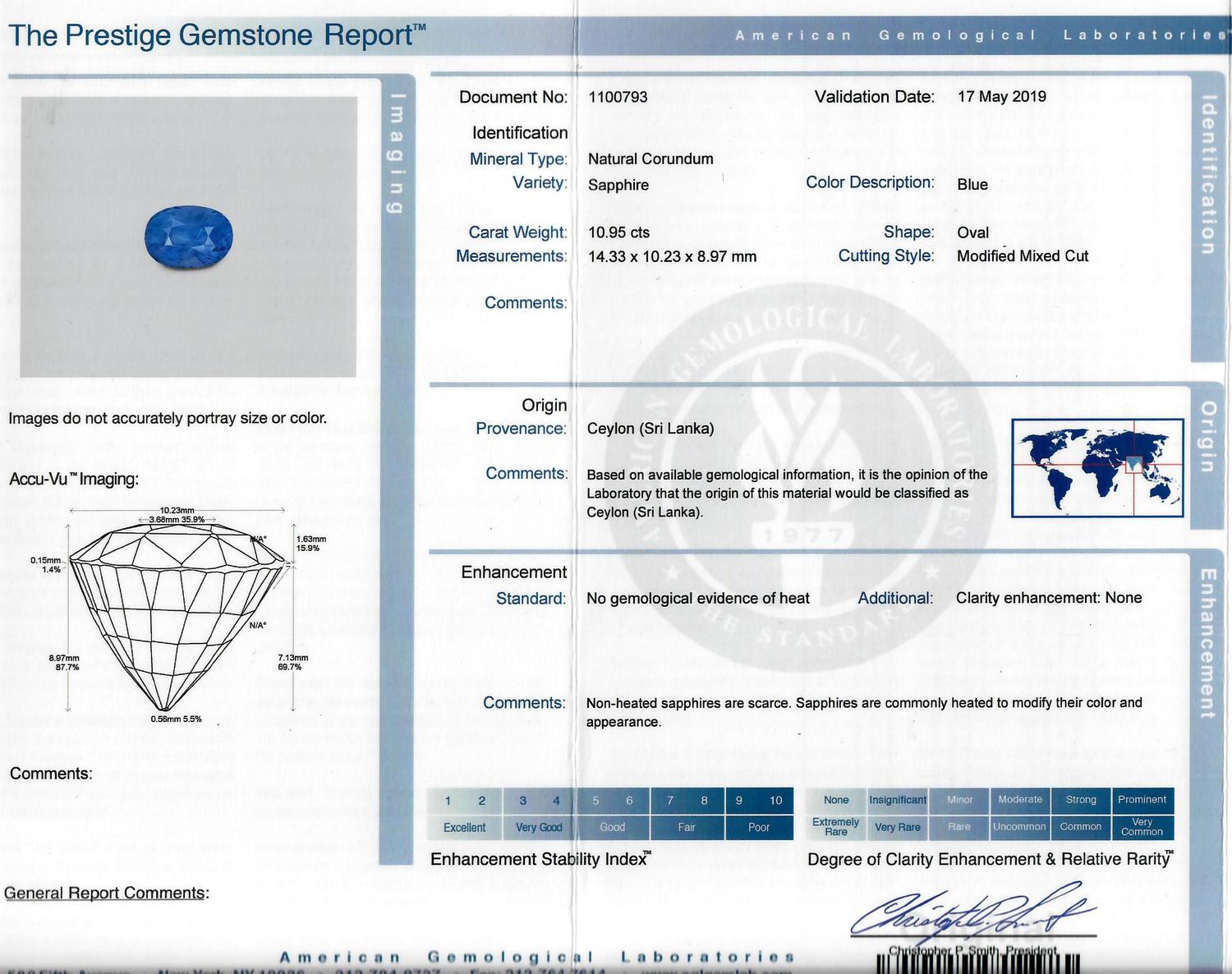 10.95 CARAT OVAL MODIFIED MIXED CUT SAPPHIRE