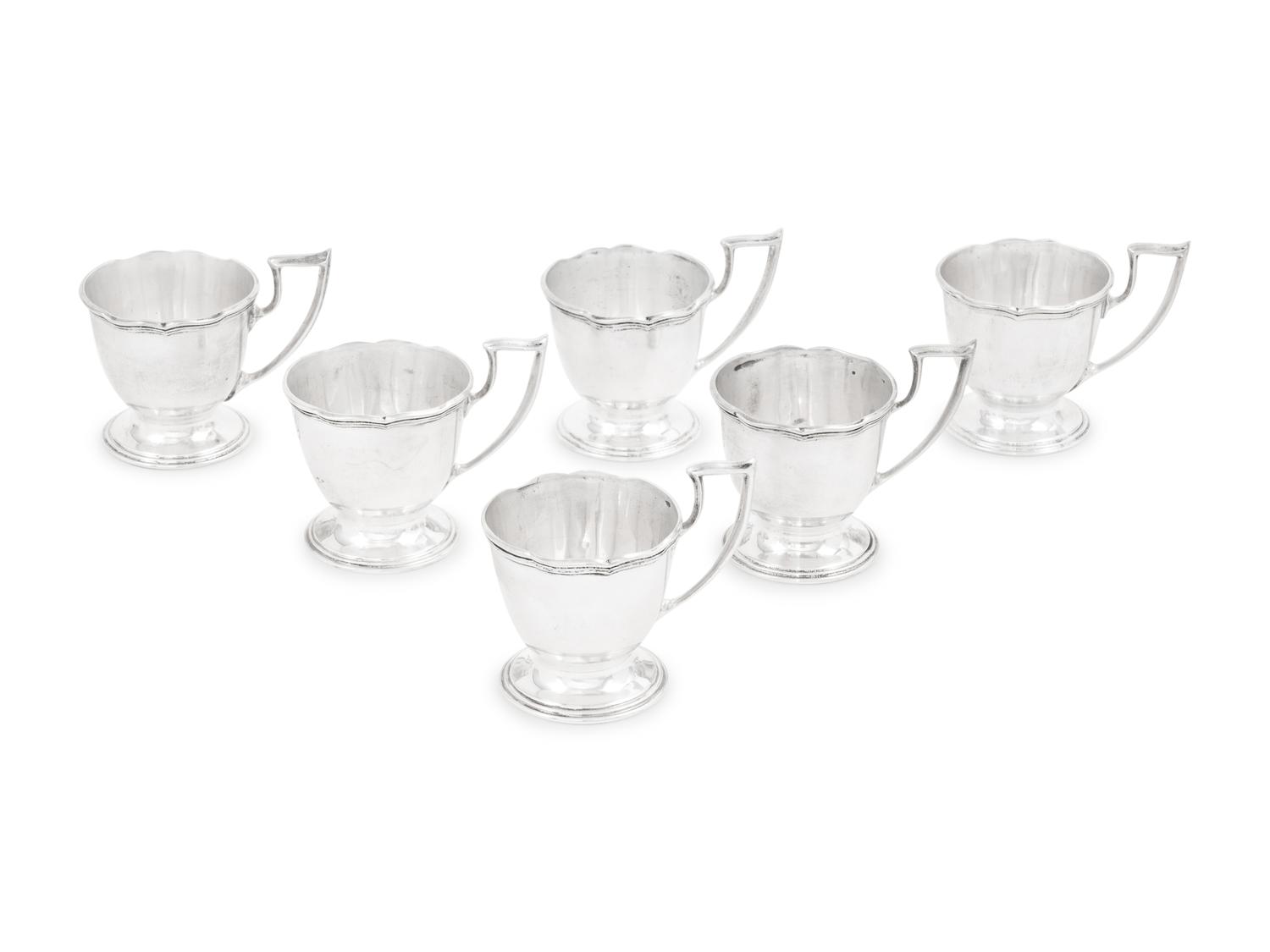 An Assembled Set of American Silver Demitasse Cups, Soups and Desserts