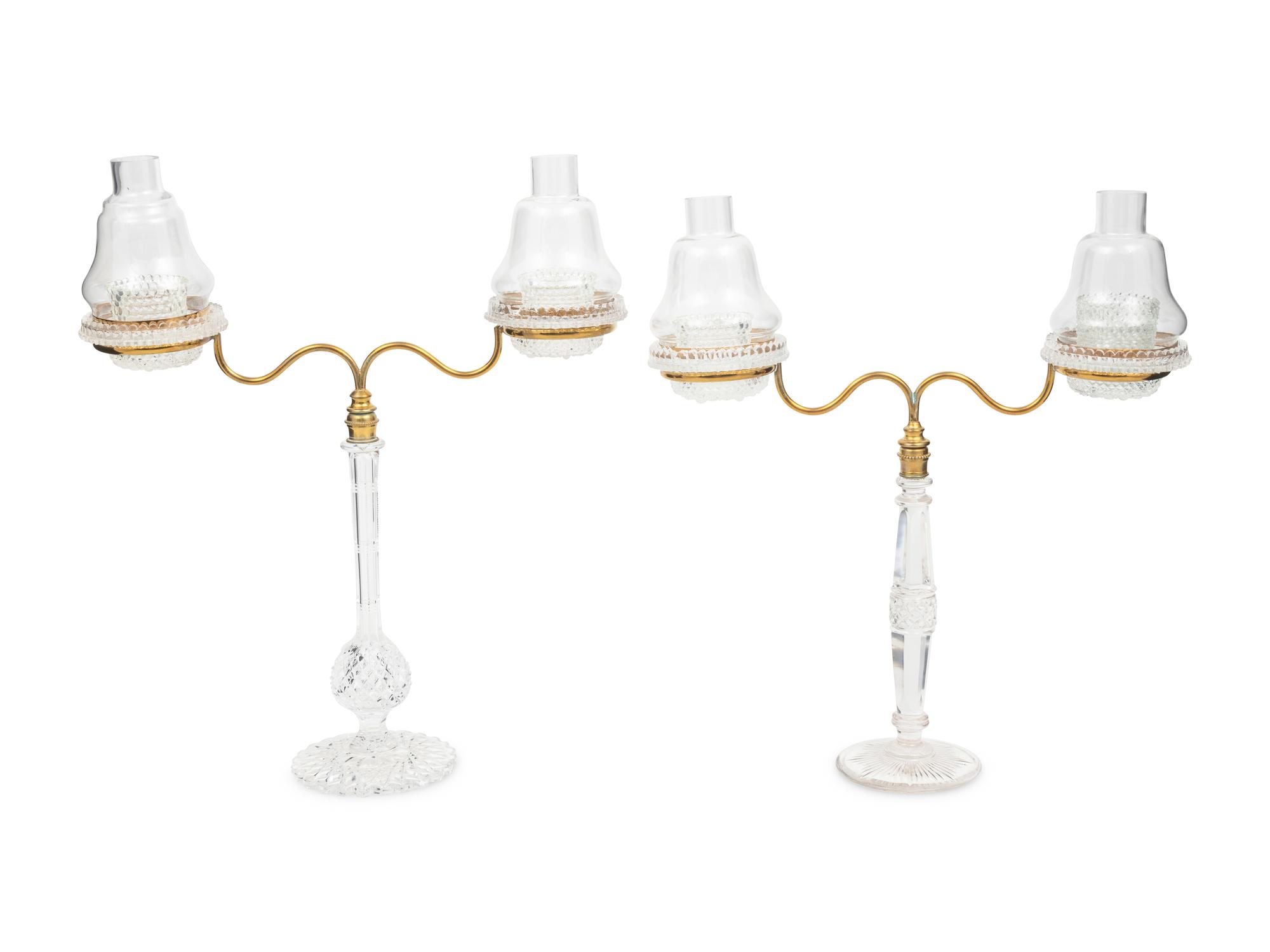 Two Cut Glass Two-Light Candelabra