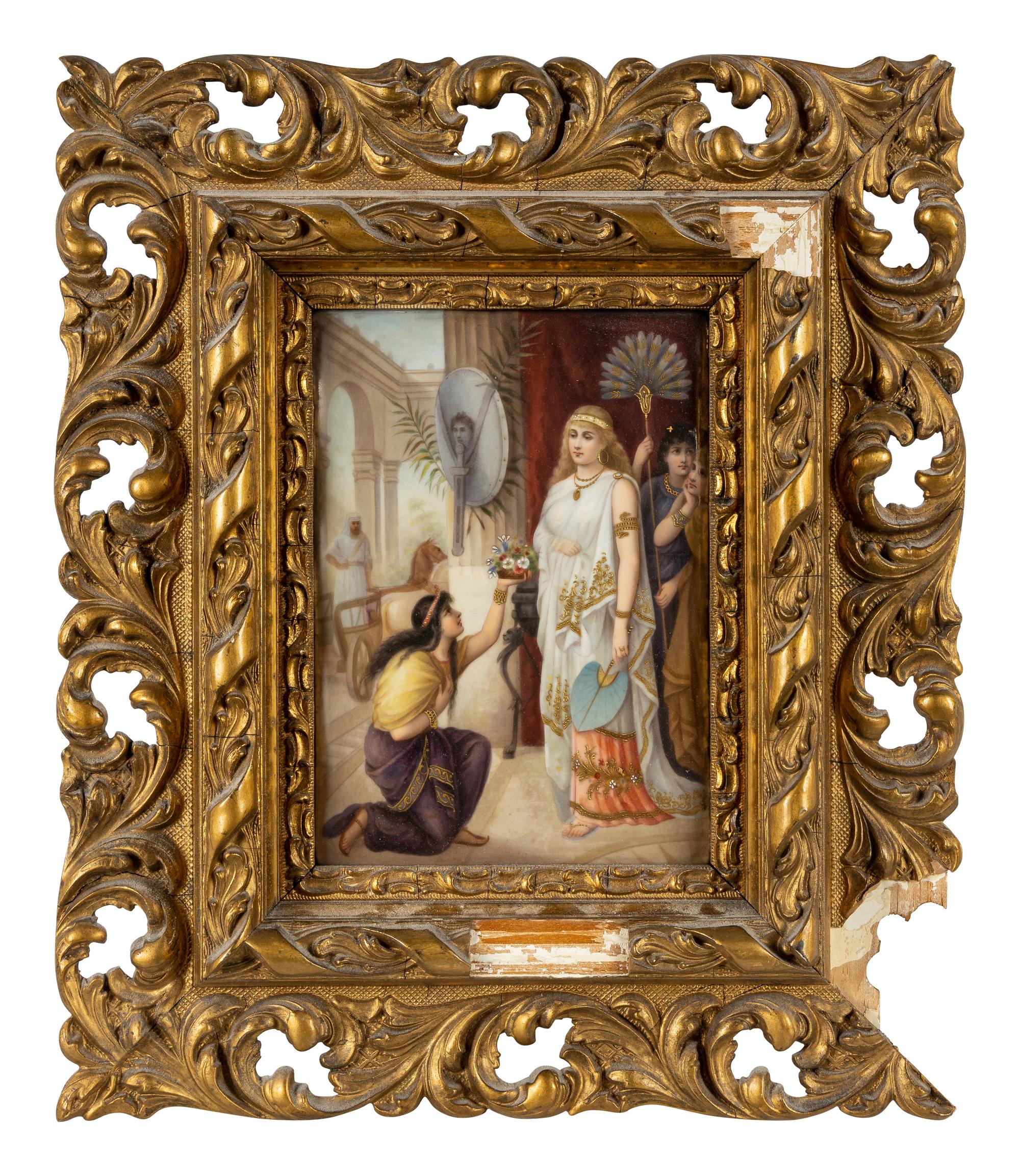 A Continental Porcelain Plaque Depicting A Message After Heva Coomans