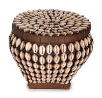 Two French Shell-Encrusted Lidded Boxes and a Pair of Cowry Shell Covered Baskets — 20TH CENTURY