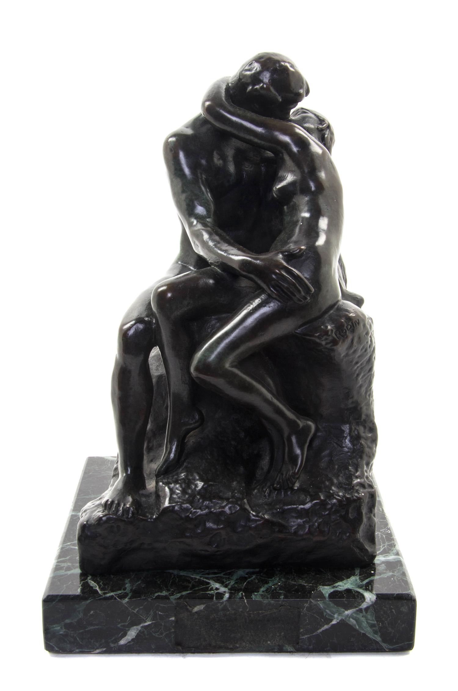 A Continental Bronze Figural Group, AFTER AUGUSTE RODIN (FRENCH, 1840-1917), Height 9 3/4 inches. — AFTER AUGUSTE RODIN (FRENCH, 1840-1917),