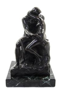 A Continental Bronze Figural Group, AFTER AUGUSTE RODIN (FRENCH, 1840-1917), Height 9 3/4 inches. — AFTER AUGUSTE RODIN (FRENCH, 1840-1917),