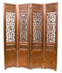 A Set of Four Chinese Pierced Carved Pine Panels Height of each 90 x width 18 1/2 inches. — LATE 19TH CENTURY