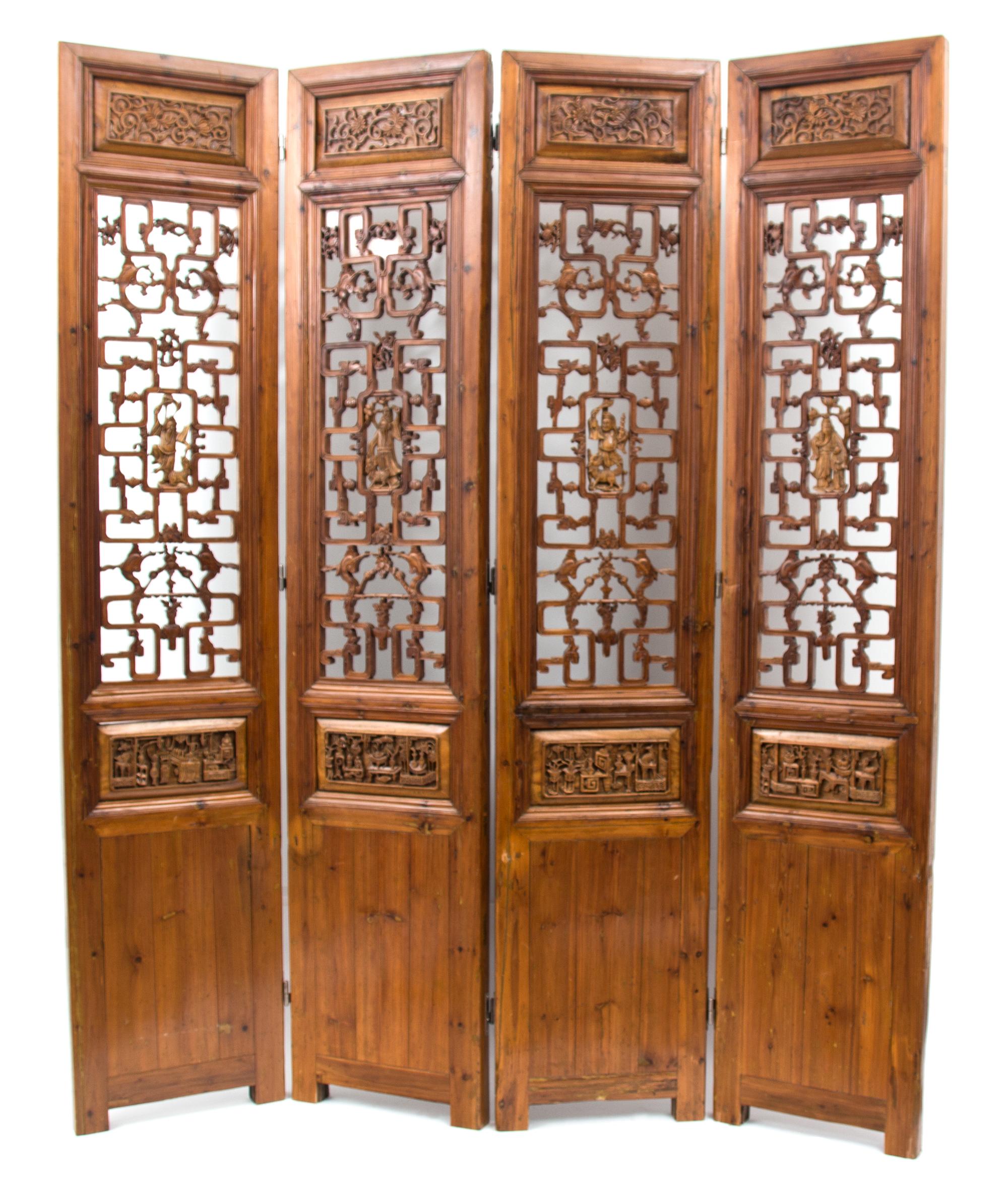 A Set of Four Chinese Pierced Carved Pine Panels Height of each 90 x width 18 1/2 inches. — LATE 19TH CENTURY