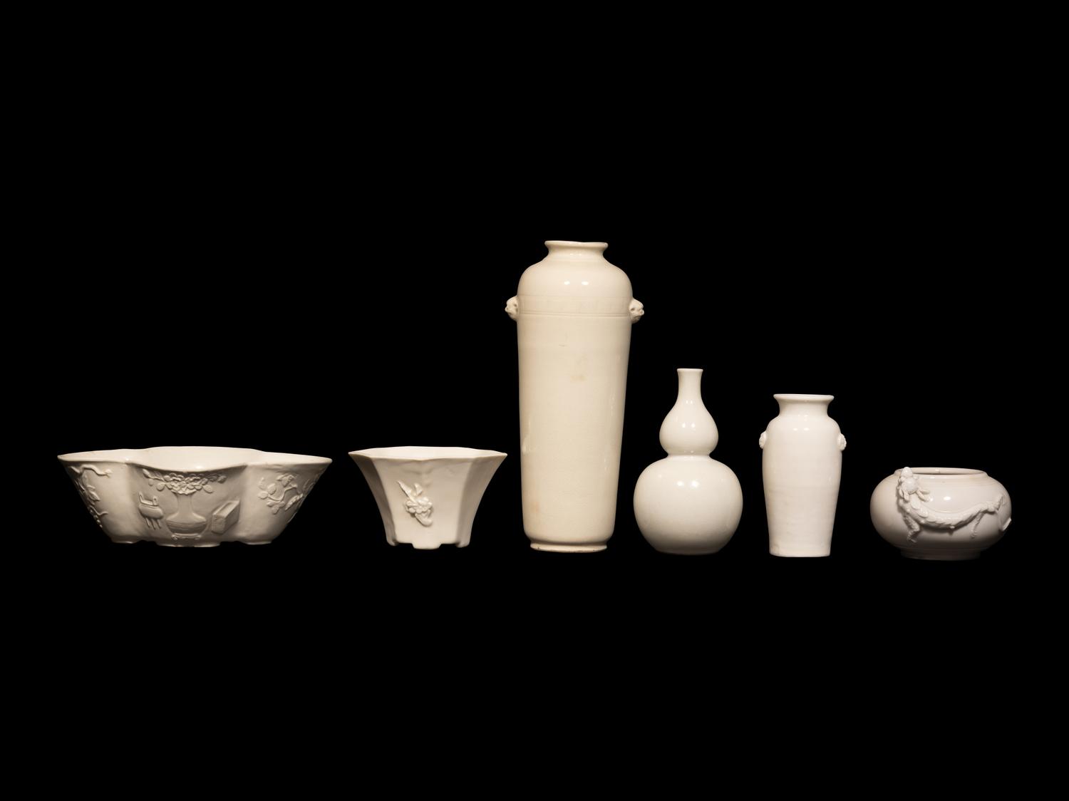Six Chinese Blanc-de-Chine Porcelain Wares