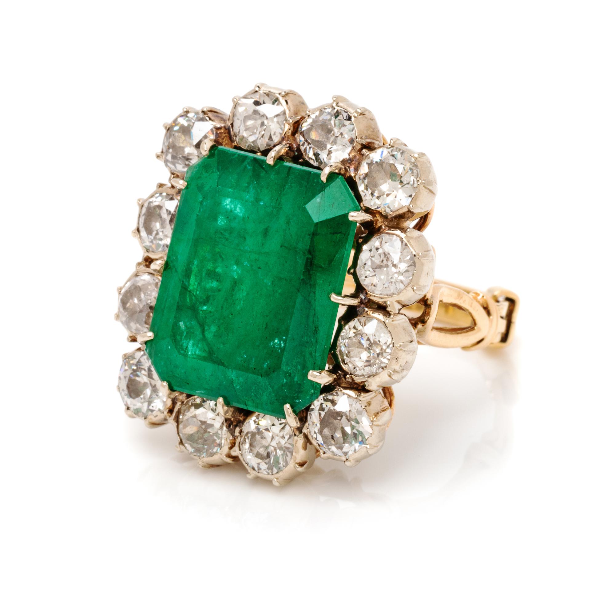 A Yellow Gold, Emerald and Diamond Ring, 7.90 dwts.