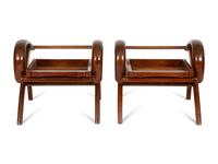 A Pair of Art Deco Walnut and Caned Folding Lounge Chairs