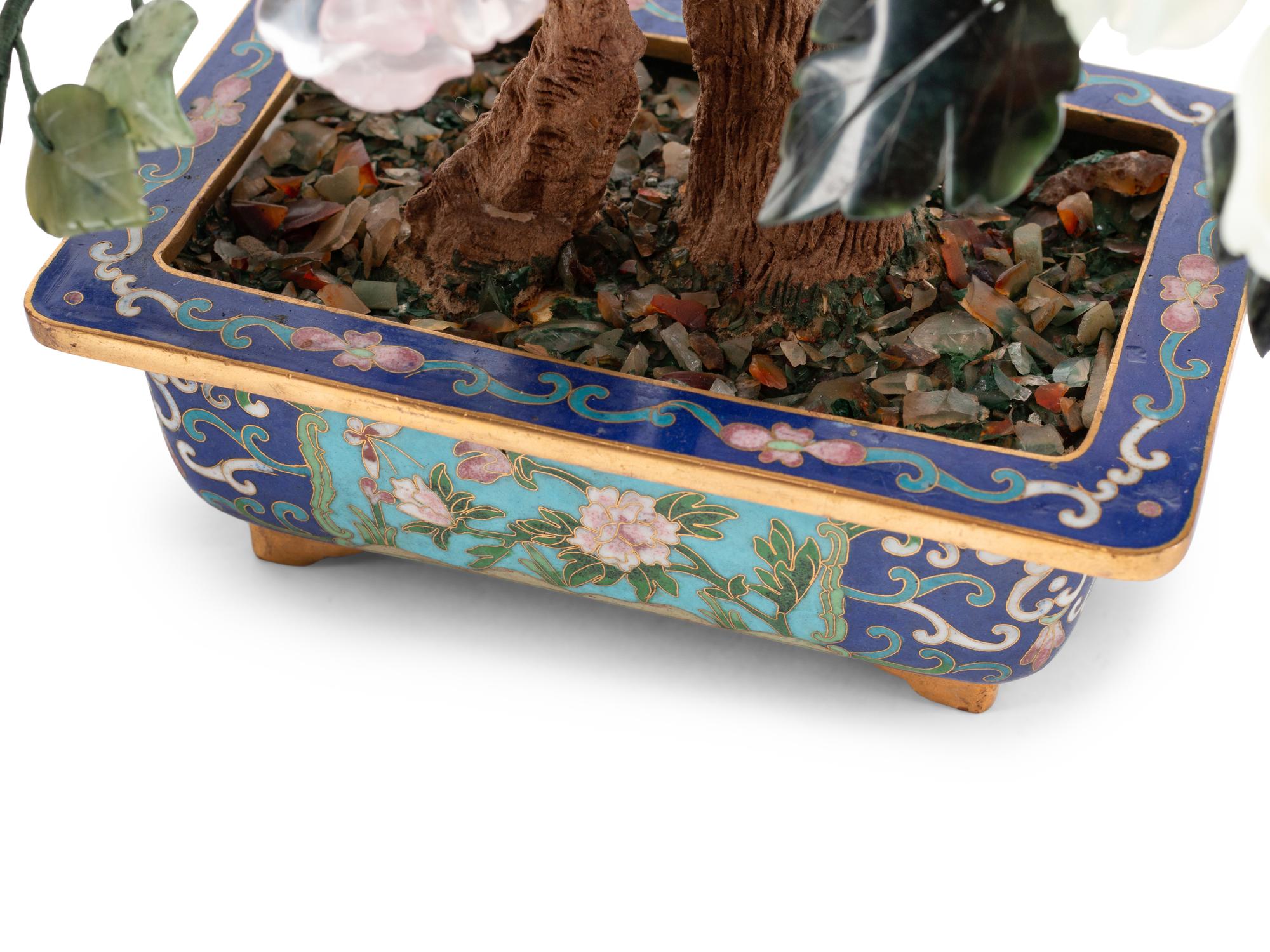 Two Pairs of Chinese Carved Hardstone Models of Flowering Trees