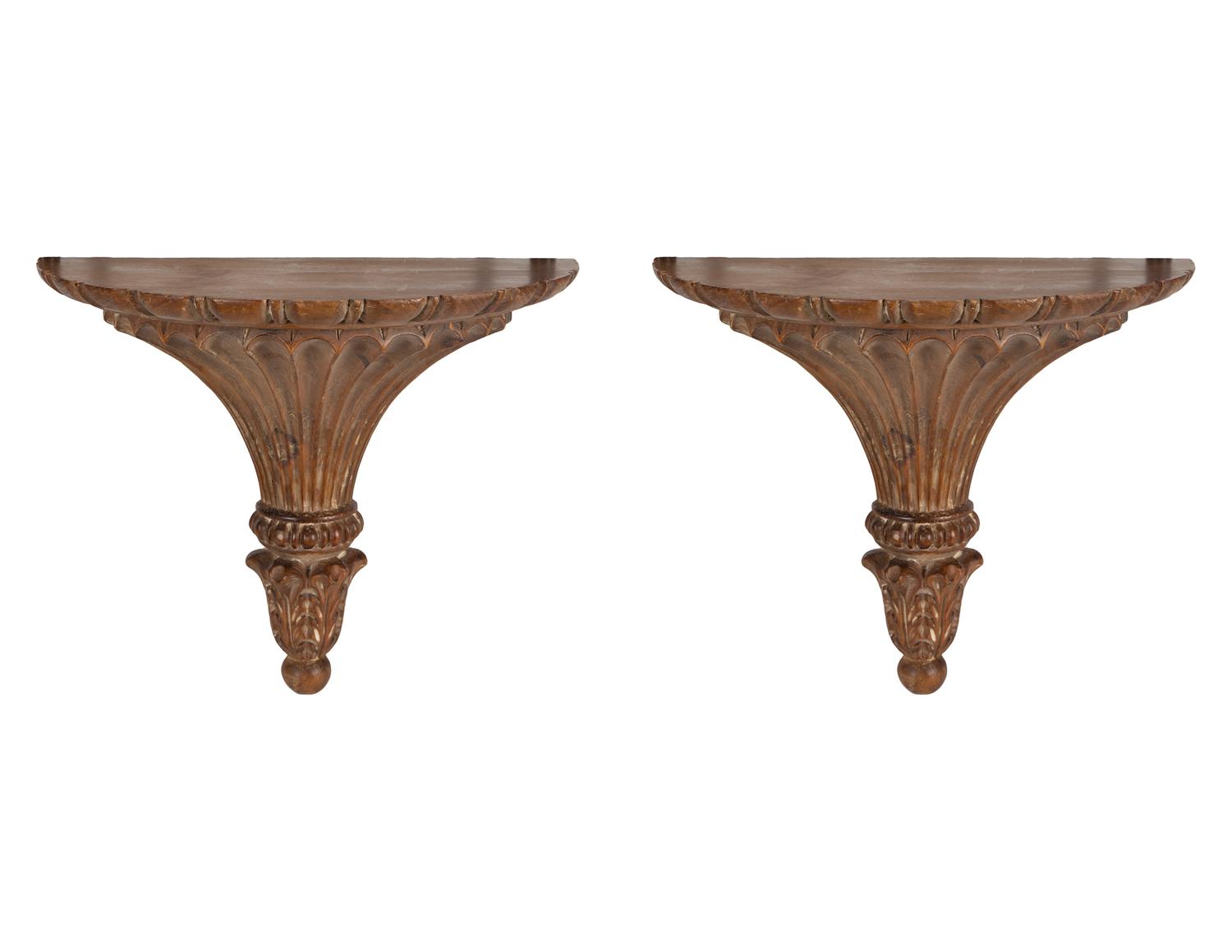 A Pair of Louis XVI Style Carved Wood Wall Brackets