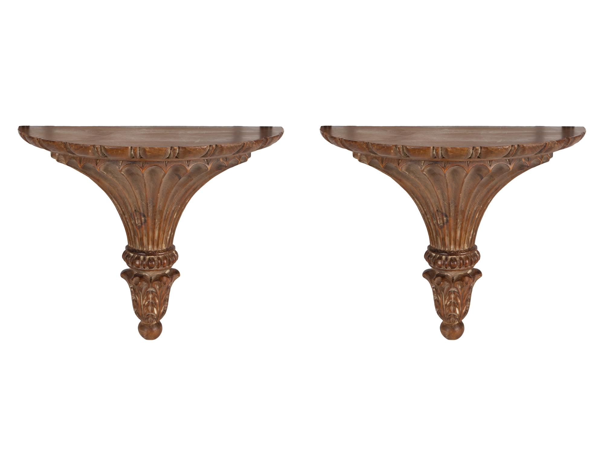 A Pair of Louis XVI Style Carved Wood Wall Brackets