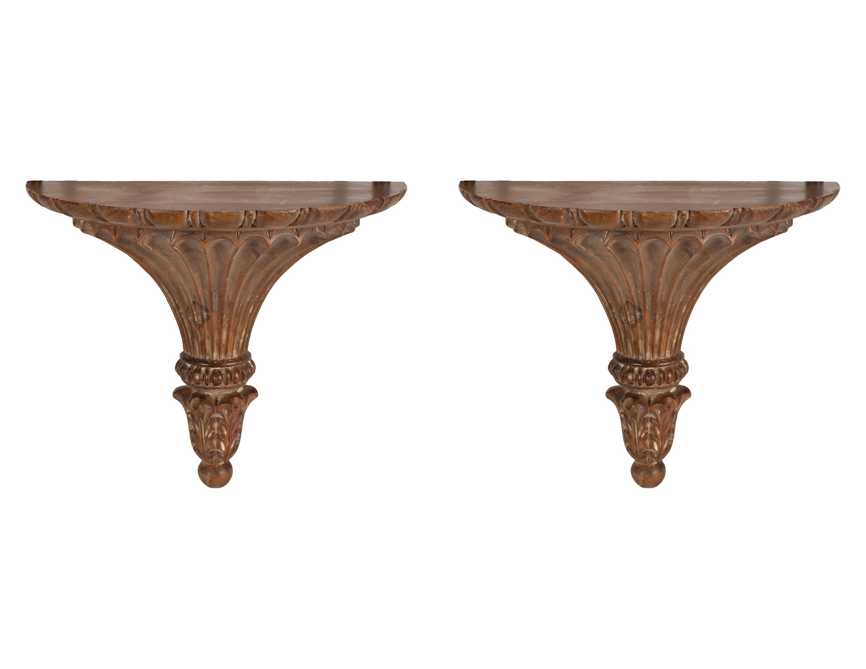 A Pair of Louis XVI Style Carved Wood Wall Brackets