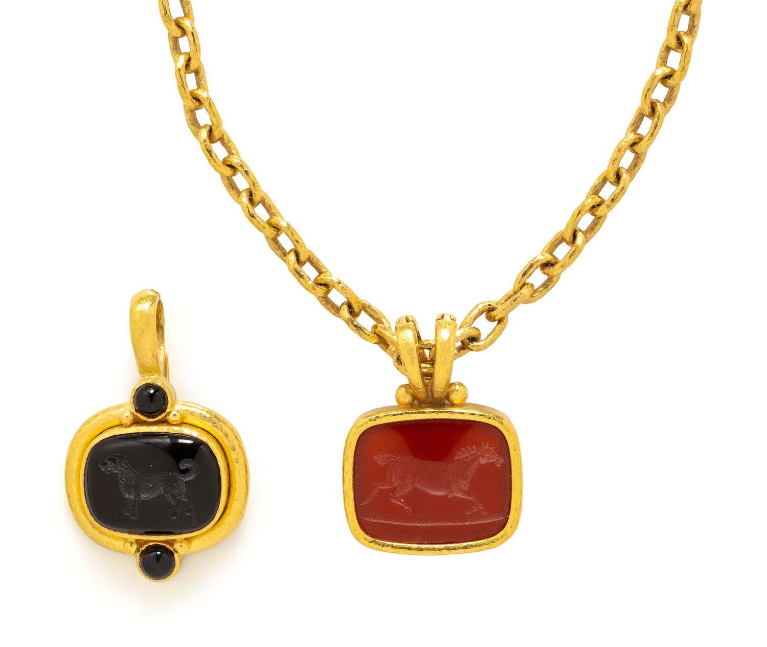 ELIZABETH LOCKE, YELLOW GOLD NECKLACE AND PENDANTS