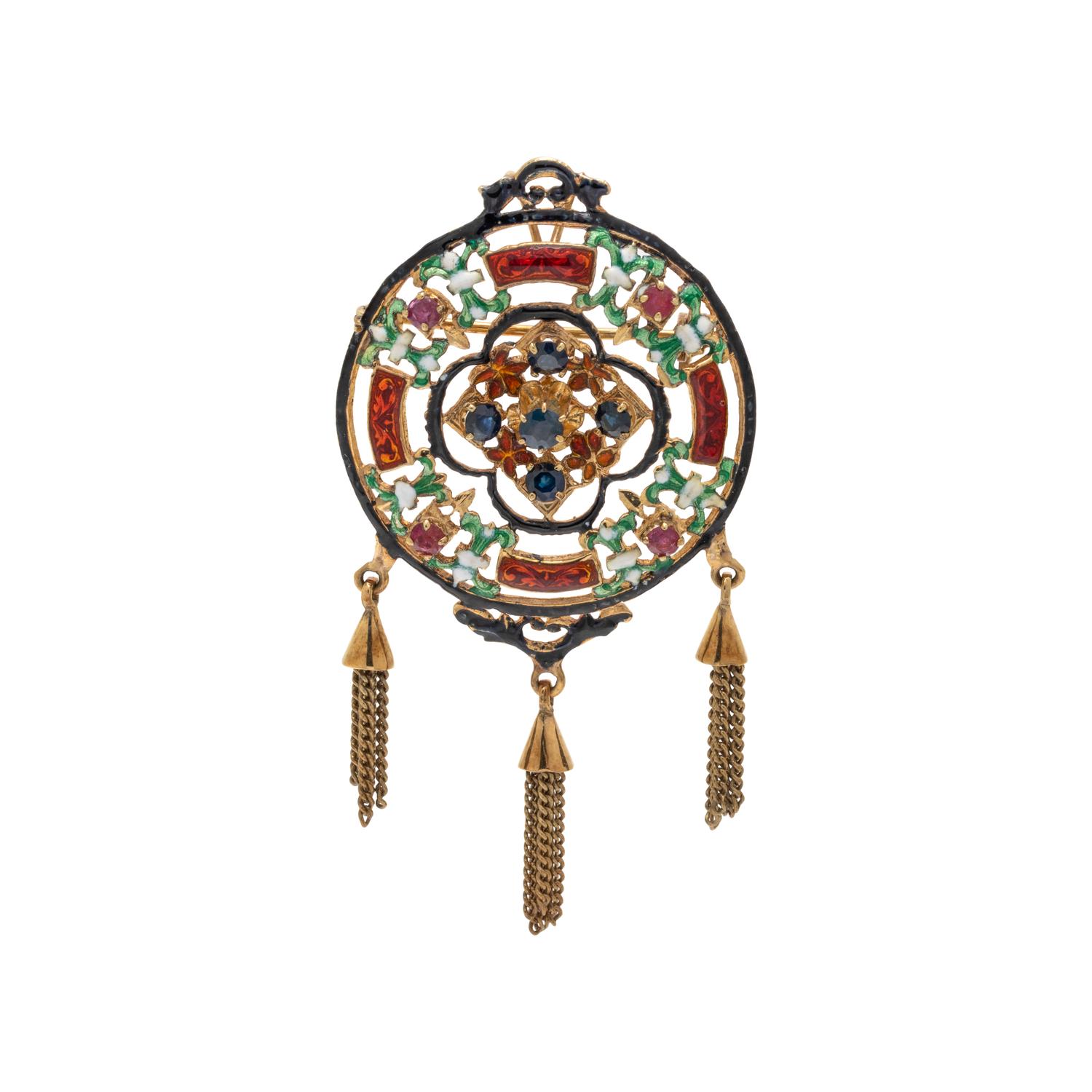 GEMSTONE AND ENAMEL PENDANT/BROOCH